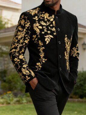 Men’s Embroidered Nehru Style Suit Jacket